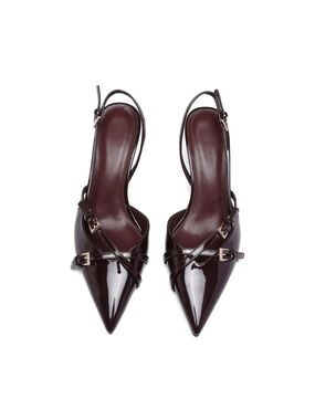 Pointed Slingback Buckle Pumps in Dark Burgundy